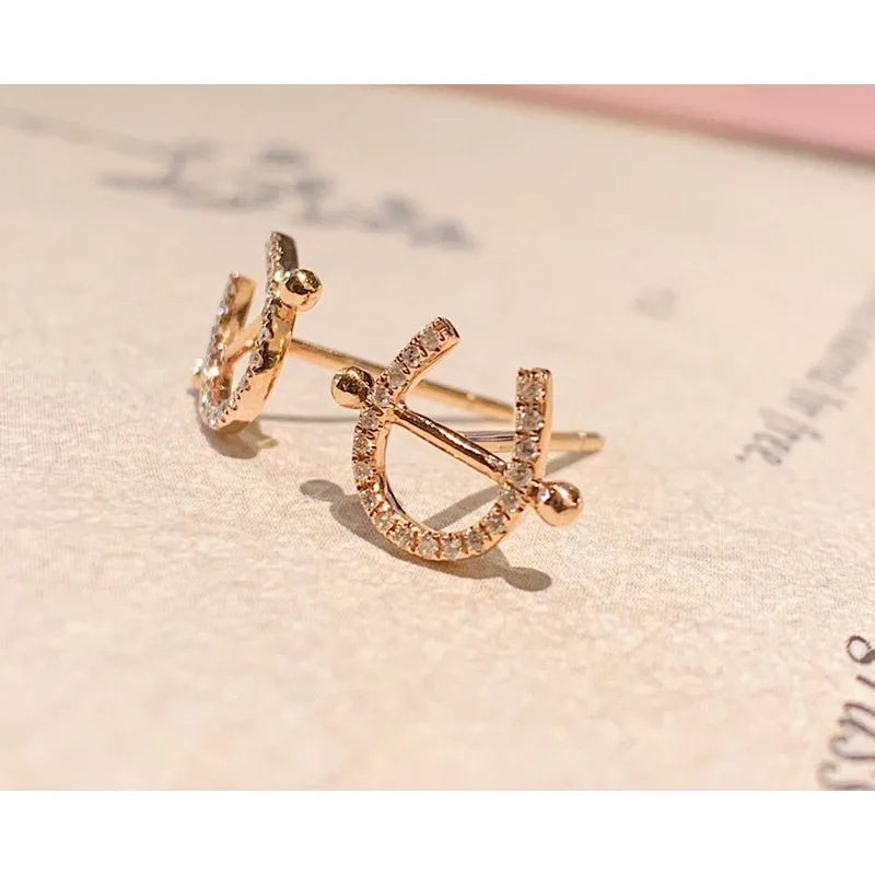 18K Red Natural Diamond 0.13 Carat Letters U Shape Earrings