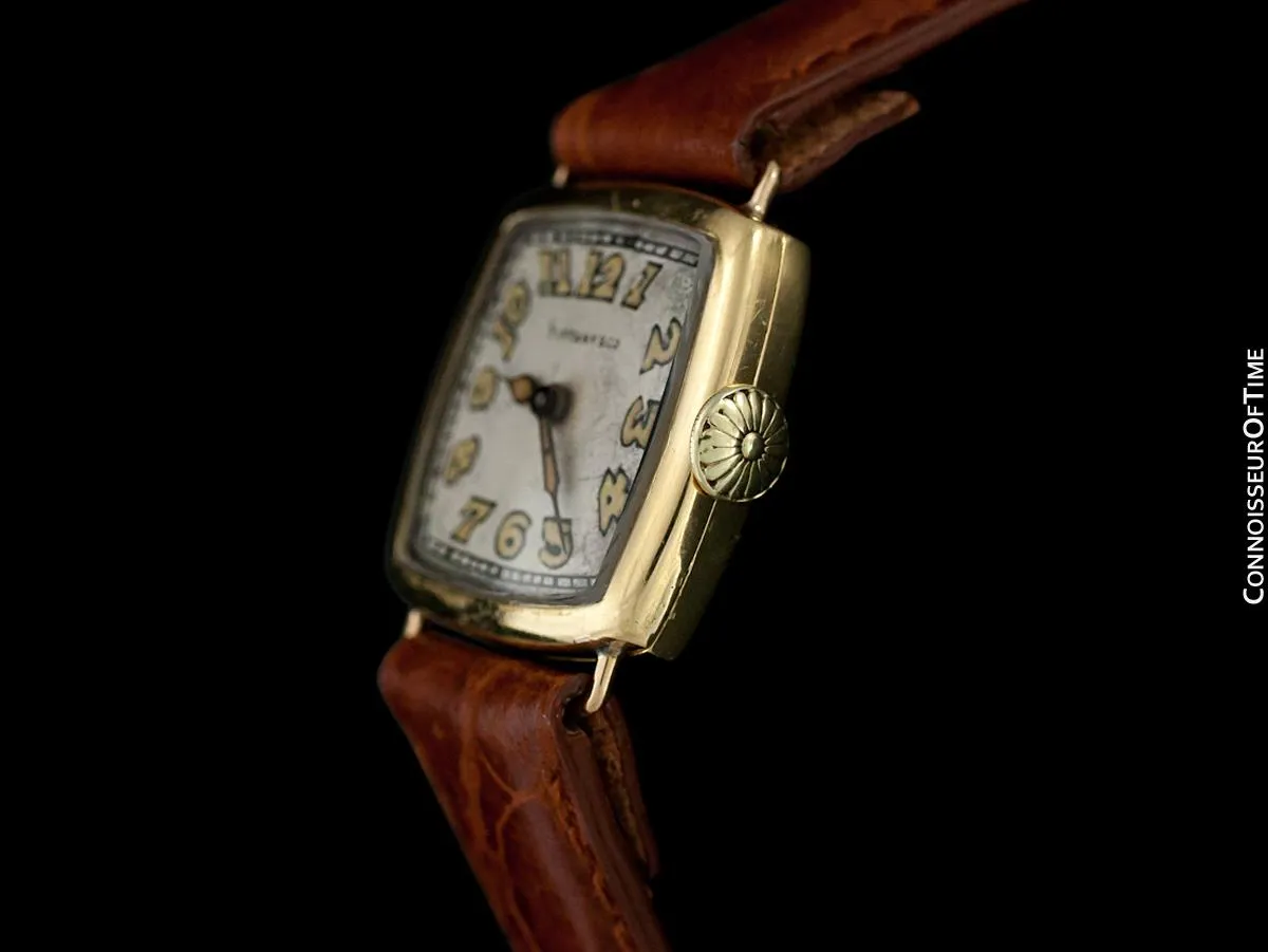 1918 Tiffany & Co. by Longines Mens Midsize Unisex Art Deco Wristwatch - 18K Gold