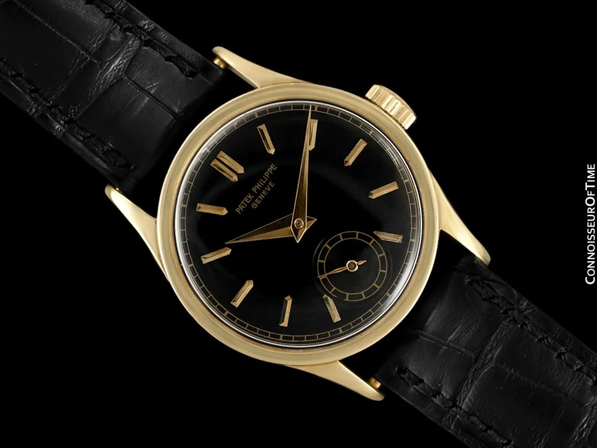 1941 Patek Philippe Vintage Calatrava Ref. 96 Mens Watch, 18K Gold - Rare Black Dial
