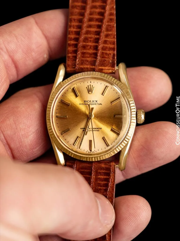 1950's Rolex Oyster Perpetual "Bombe" Vintage Mens Ref. 6593 Watch - 14K Gold
