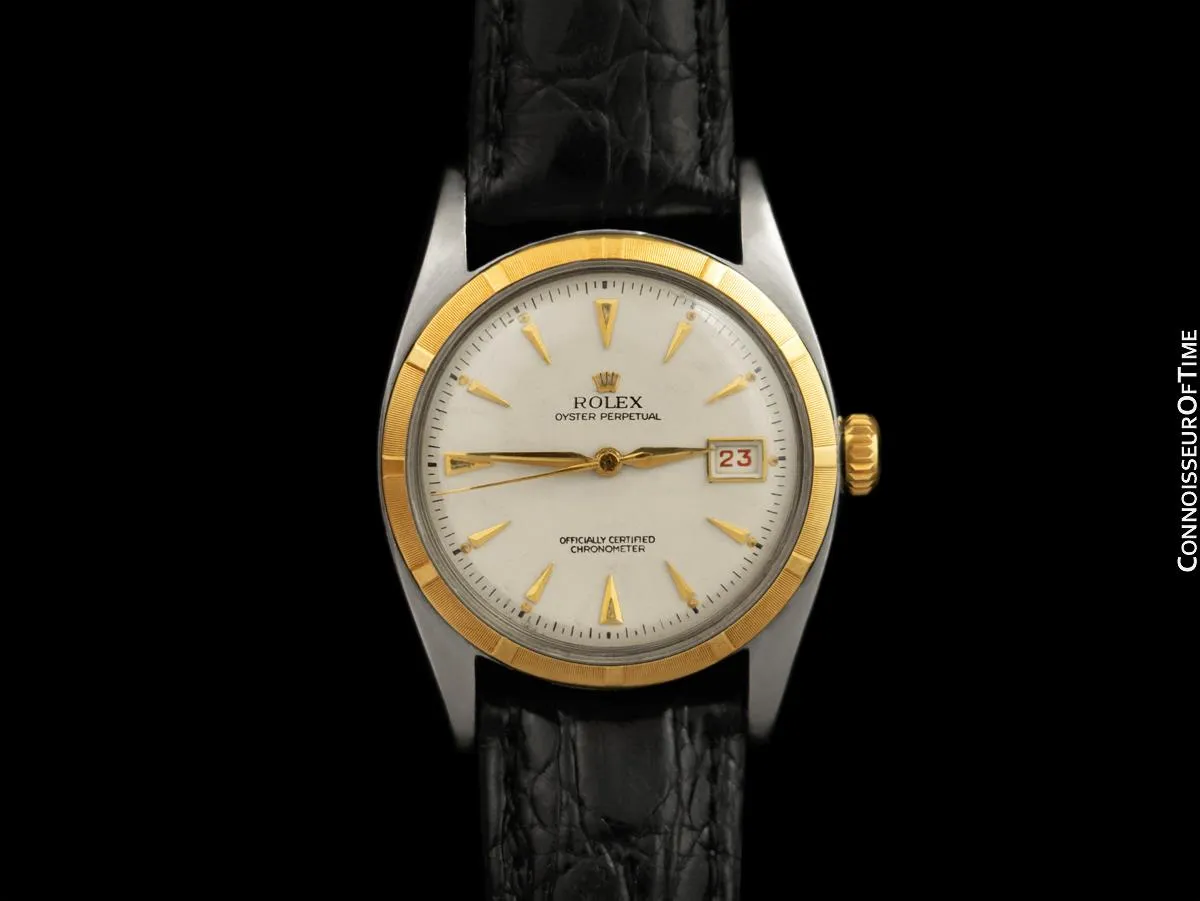 1952 Rolex Datejust Ovettone Vintage Mens "Red Date" Ref. 6105 Watch - Stainless Steel & 18K Gold