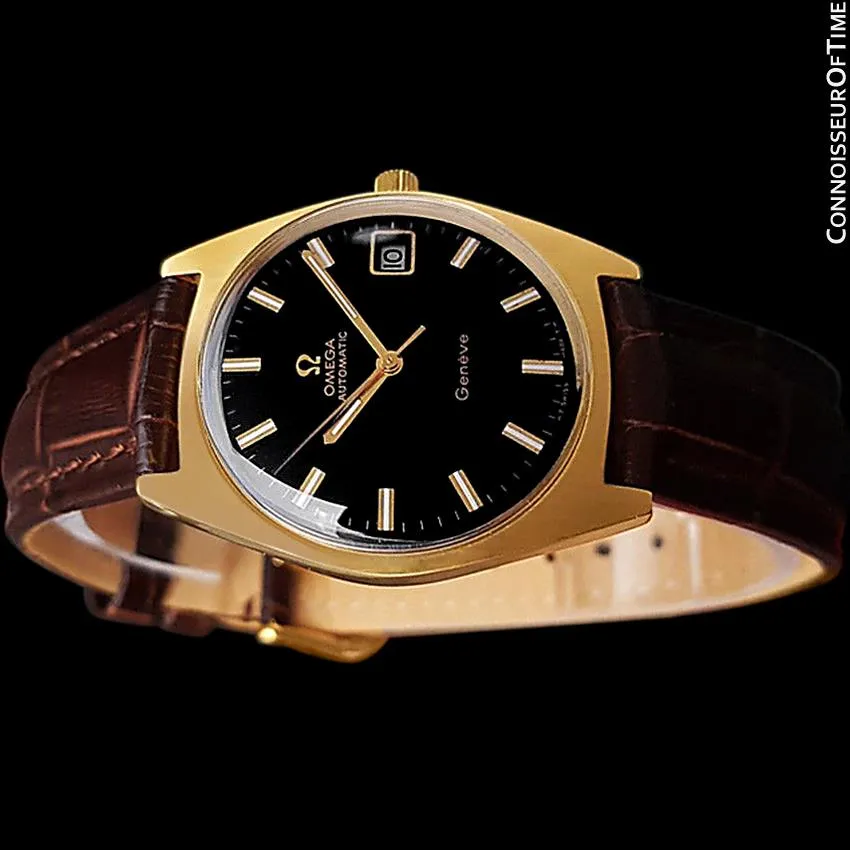 1970 Omega Geneve Vintage Mens Cal. 563 Automatic Watch with Quick-Setting Date - 18K Gold Plated & Stainless Steel