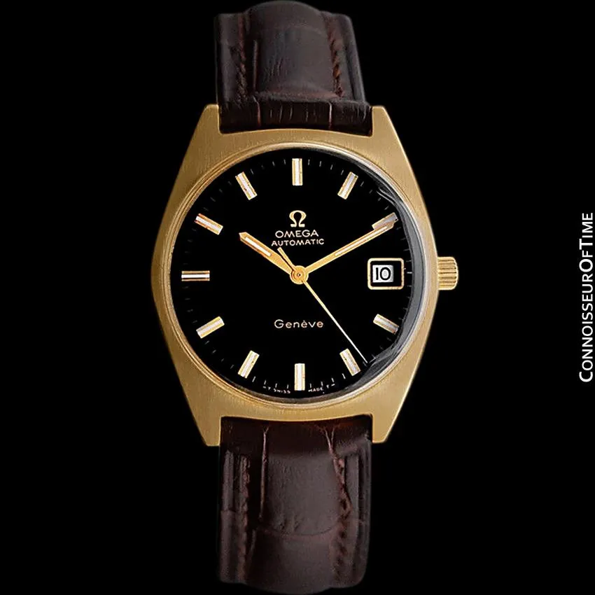 1970 Omega Geneve Vintage Mens Cal. 563 Automatic Watch with Quick-Setting Date - 18K Gold Plated & Stainless Steel
