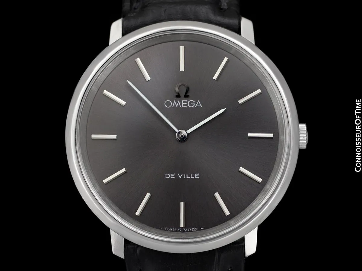 1973 Omega De Ville Vintage Mens Handwound Black Dial Dress Watch - Stainless Steel