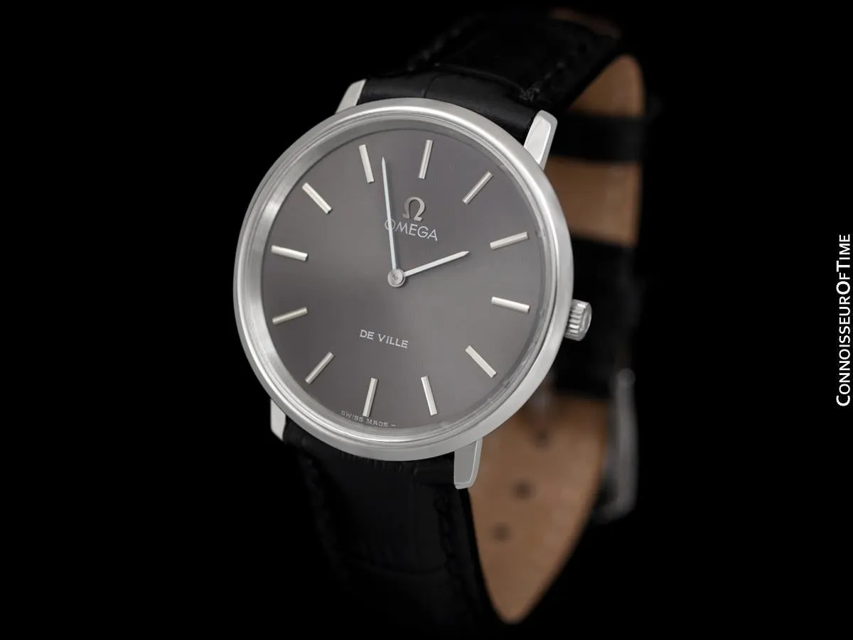1973 Omega De Ville Vintage Mens Handwound Black Dial Dress Watch - Stainless Steel