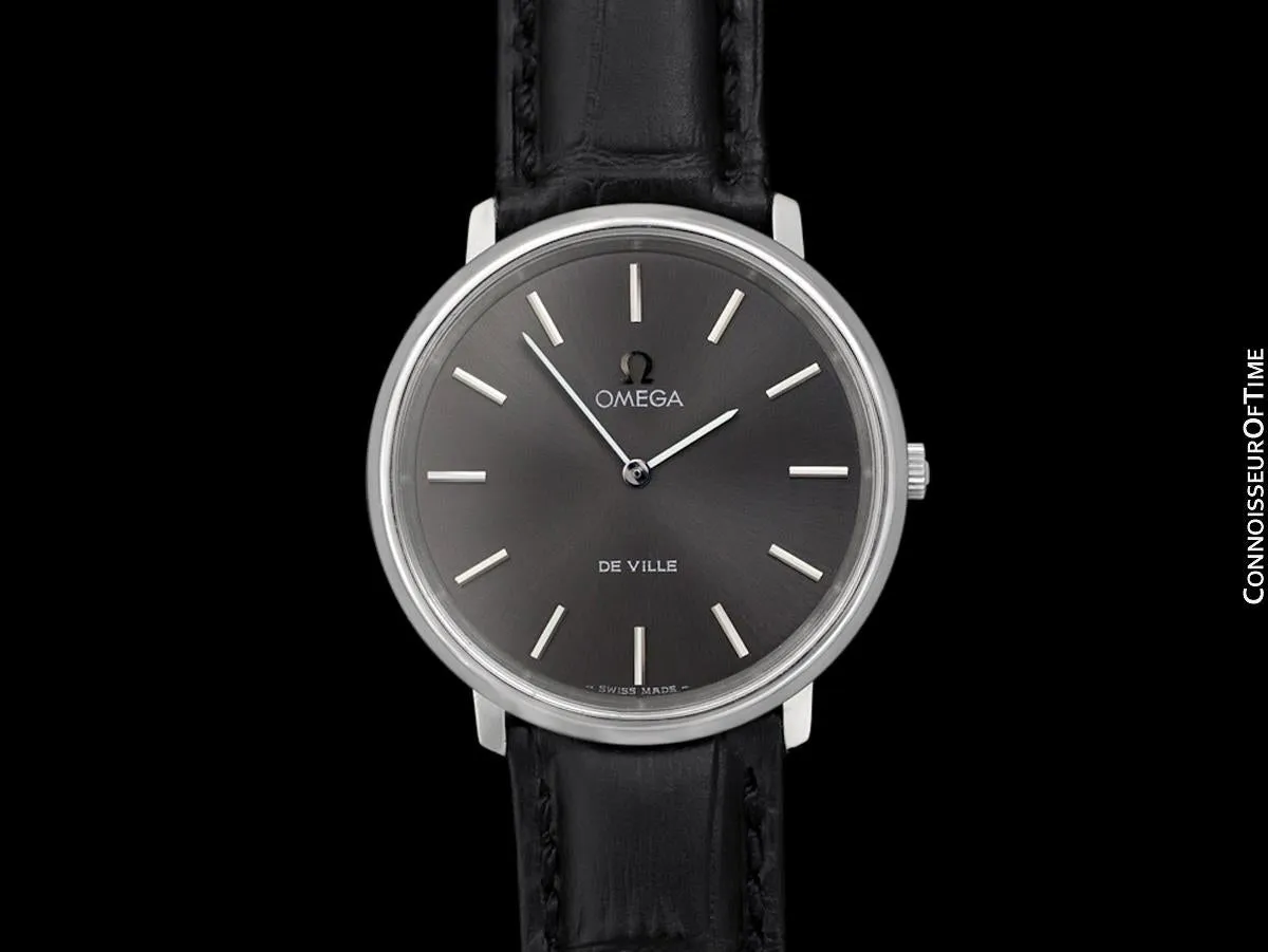 1973 Omega De Ville Vintage Mens Handwound Black Dial Dress Watch - Stainless Steel