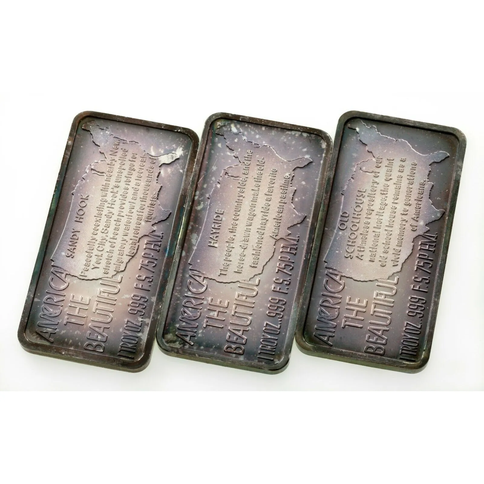 1975 Hamilton Mint America The Beautiful 1oz Silver Art Bars Lot of 3 Bars