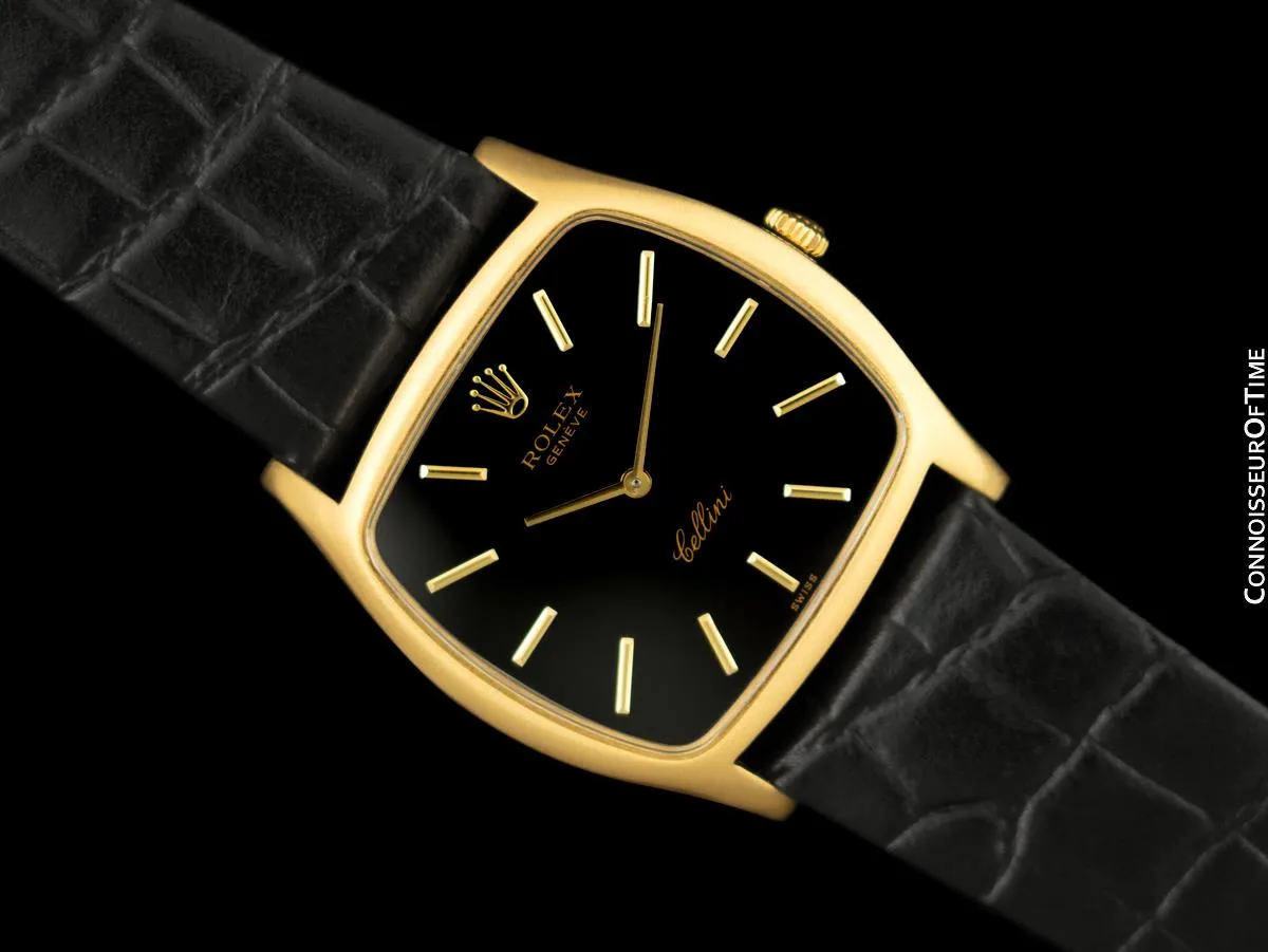 1976 Rolex Cellini Vintage Mens Handwound TV Shaped Dress Watch, Ref. 3805 - 18K Gold