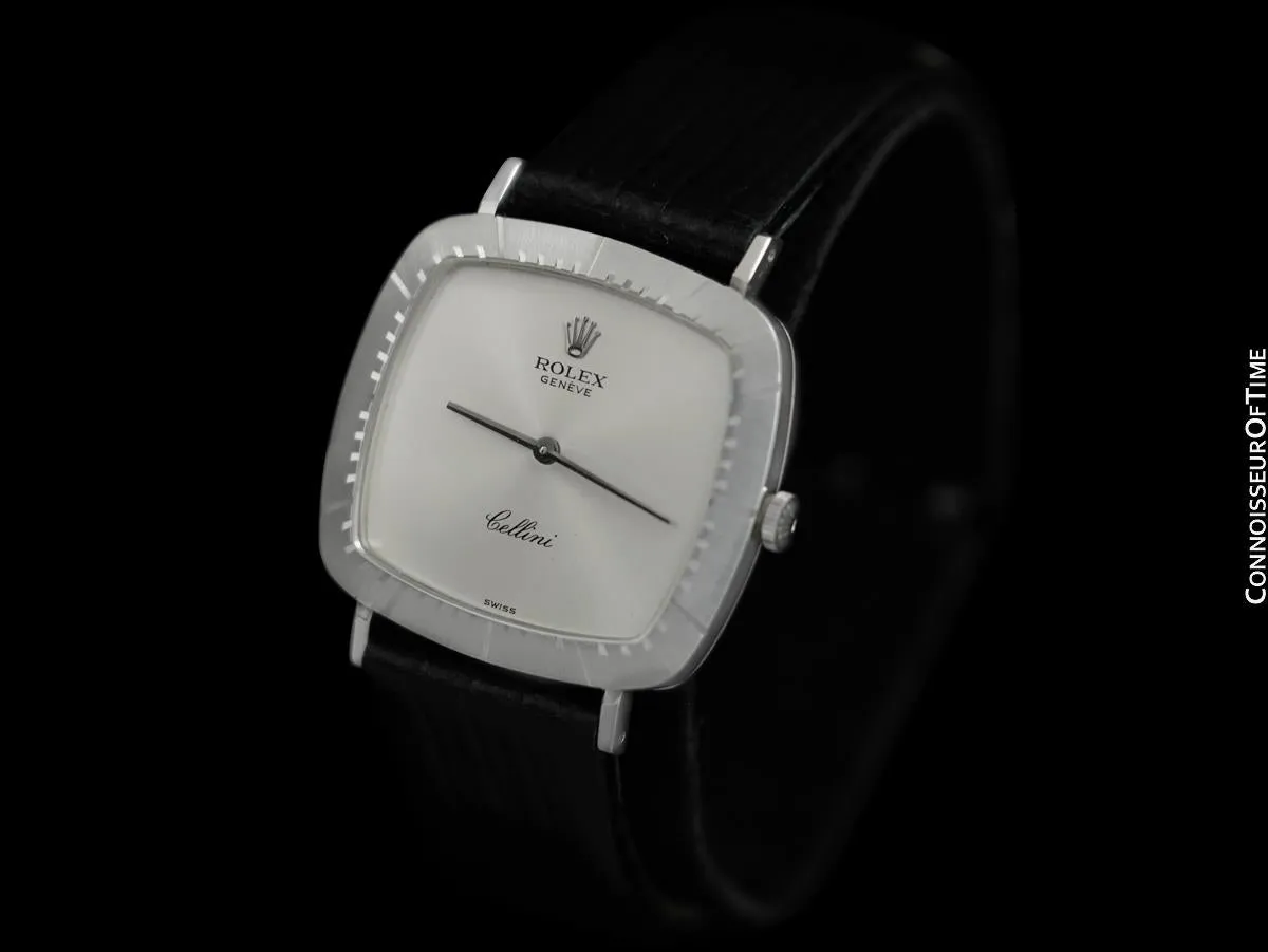 1976 Rolex Cellini Vintage Mens Midsize Handwound TV Watch, Ref. 4084 - 18K White Gold
