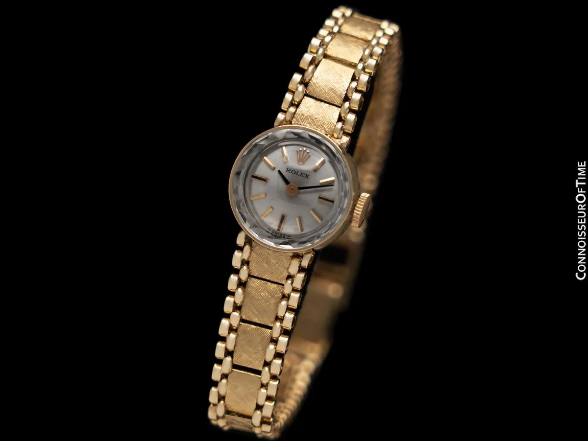 1980's Rolex Vintage Ladies Handwound Bracelet Watch with Box - 14K Gold