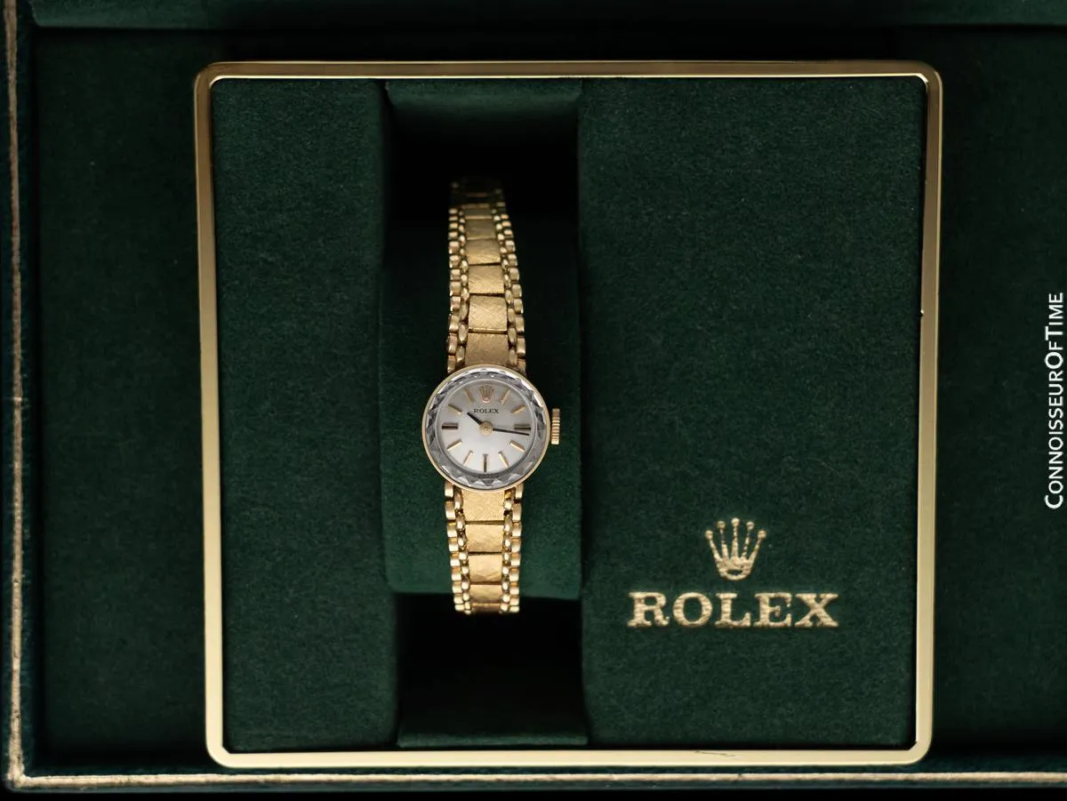 1980's Rolex Vintage Ladies Handwound Bracelet Watch with Box - 14K Gold