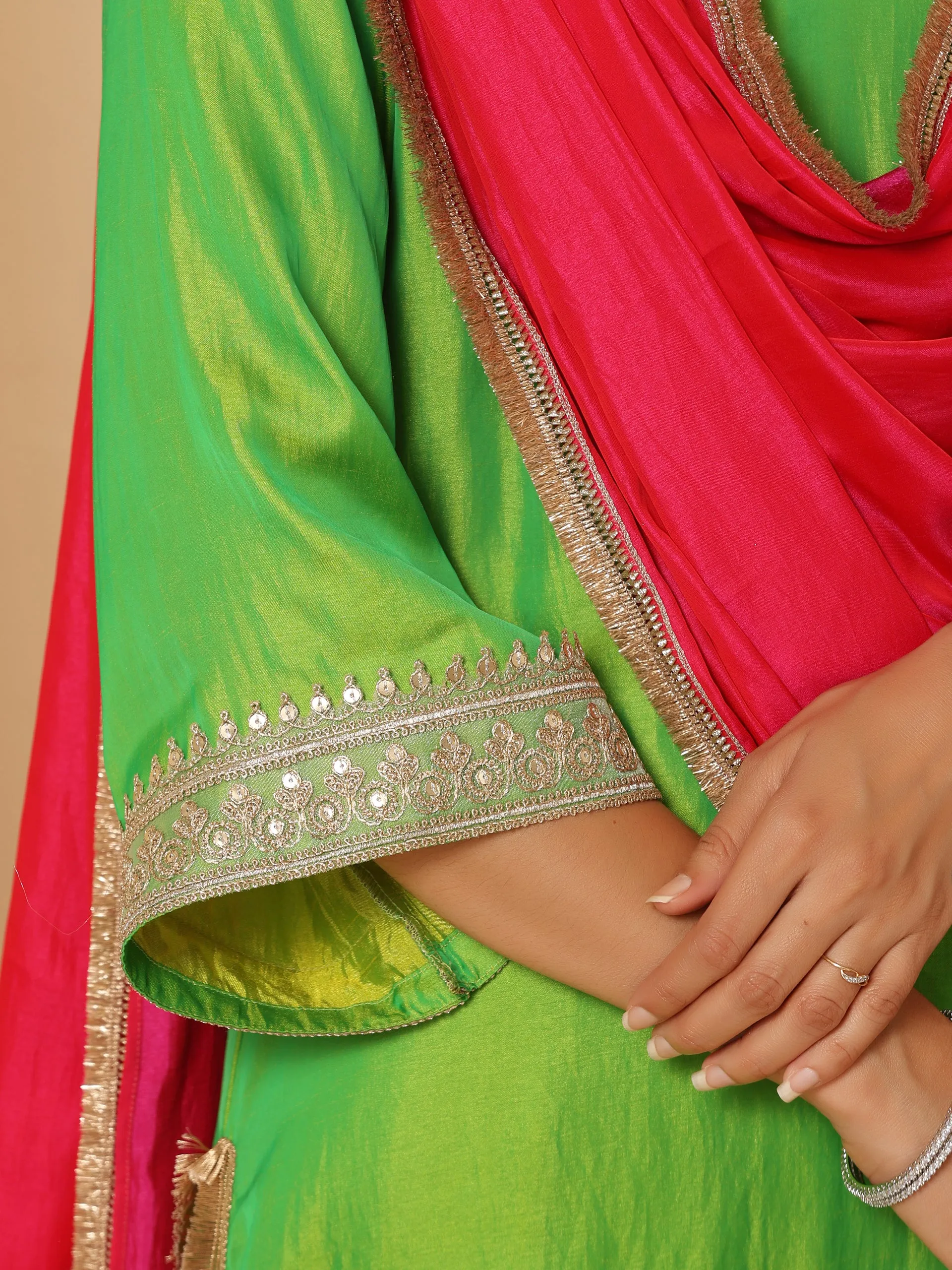2 pc SET - Chartreuse Lime and Green  Kurta and Pyjama with Laces