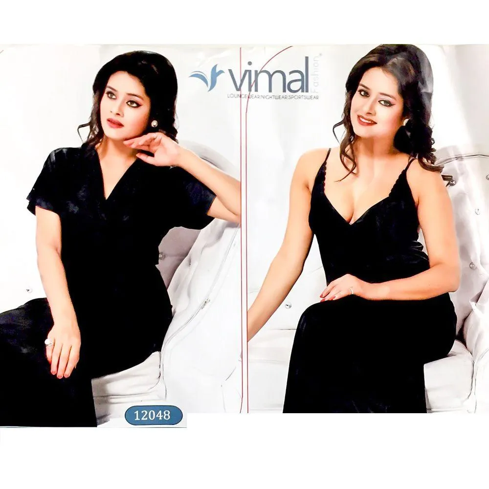 2 Pcs Honeymoon Nighty Set - V12048 - Satin Silk Nighty by Vimal Fashion