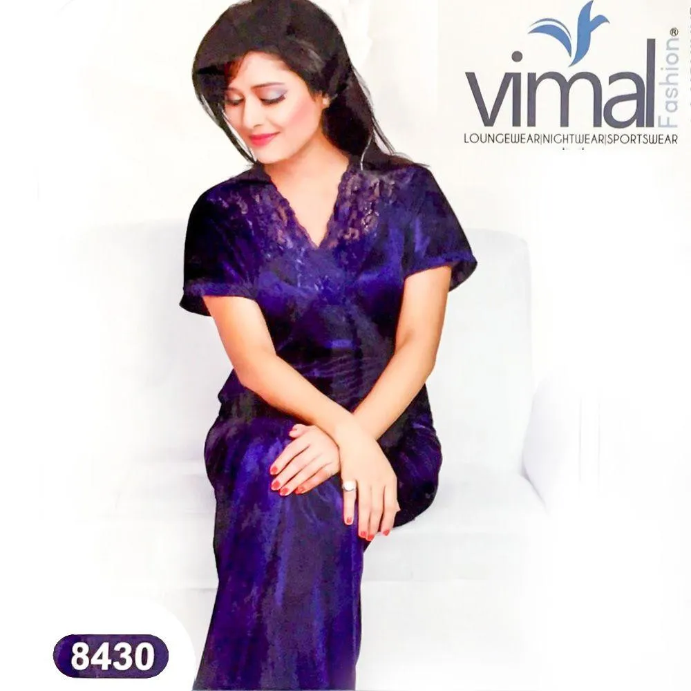 2 Pcs Honeymoon Nighty Set - V8430 - Satin Silk Nighty by Vimal Fashion