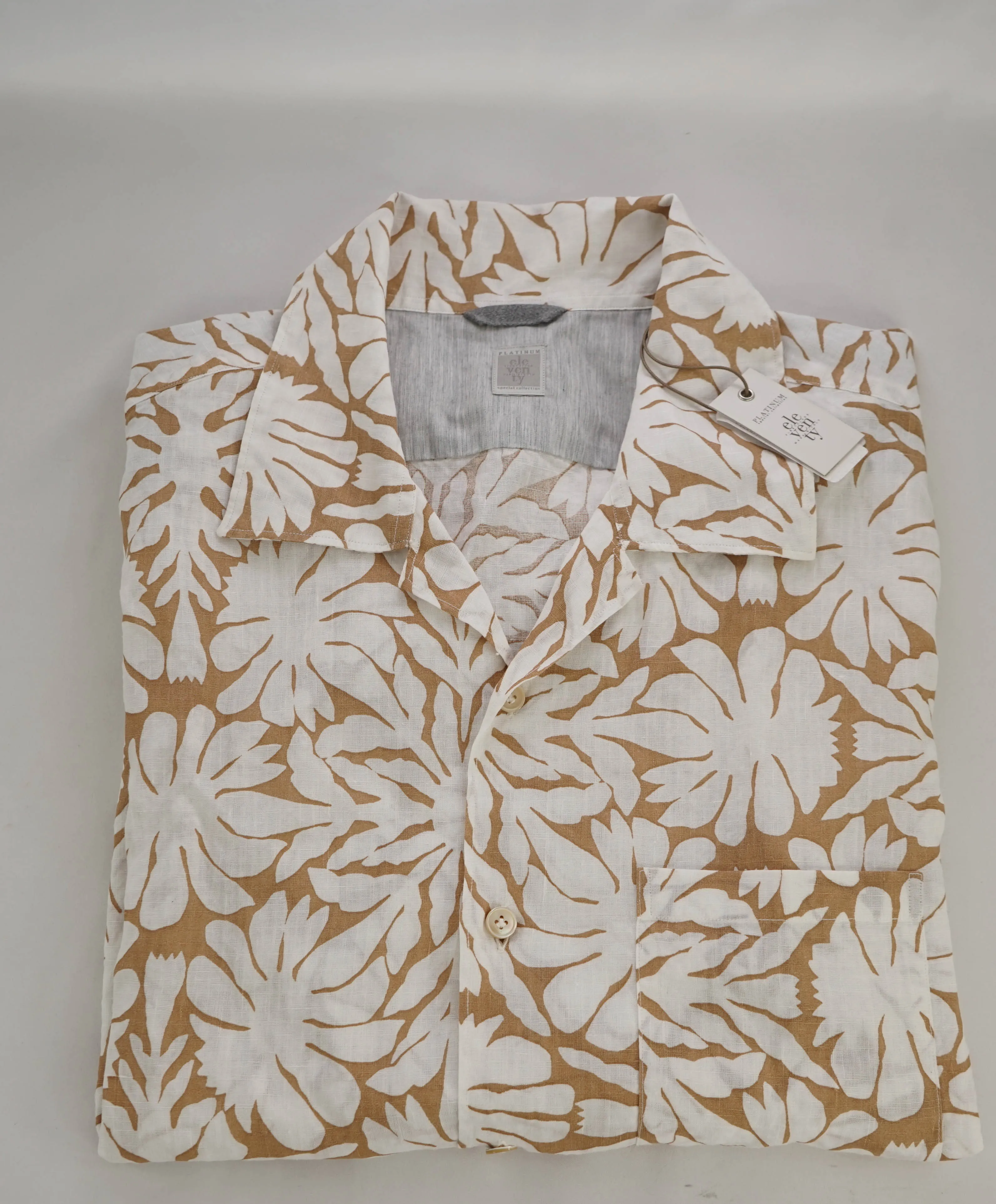 $395 ELEVENTY - *Abstract FLORAL* Havana Camp Collar Resort Shirt - L