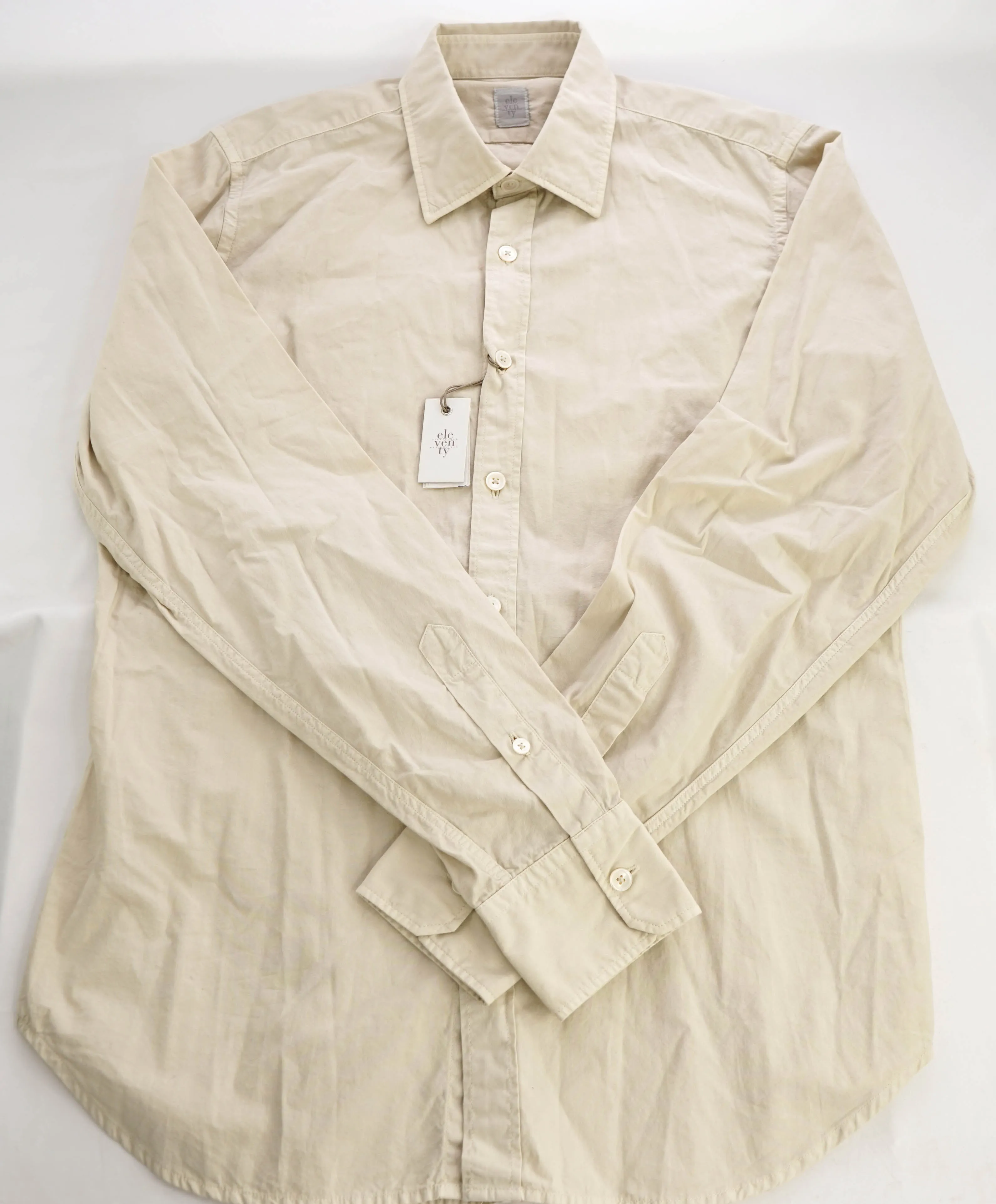 $395 ELEVENTY - Beige Cotton Safari Style Shirt - M