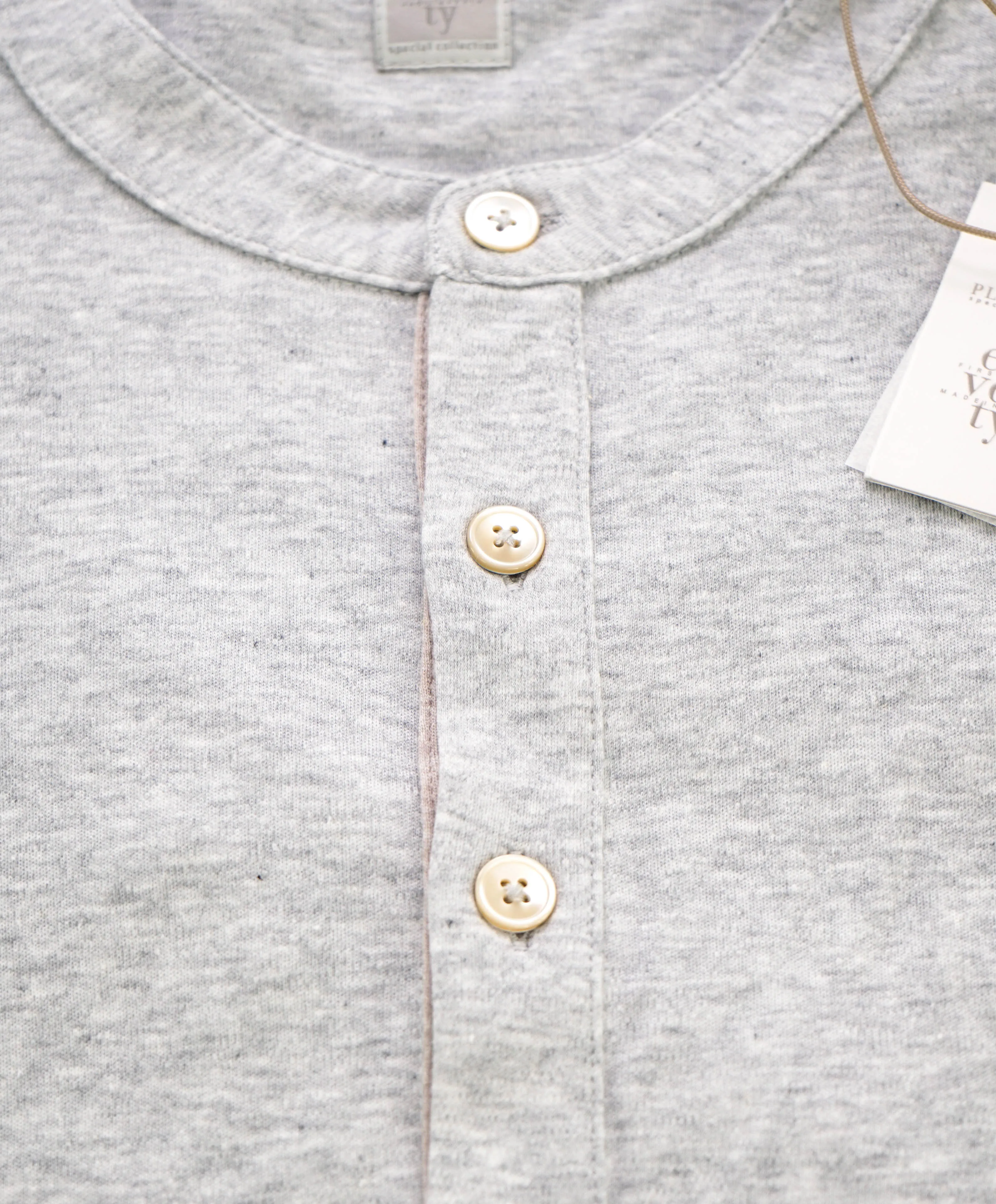 $395 ELEVENTY - Logo COTTON/LINEN Henley T-Shirt Gray - L