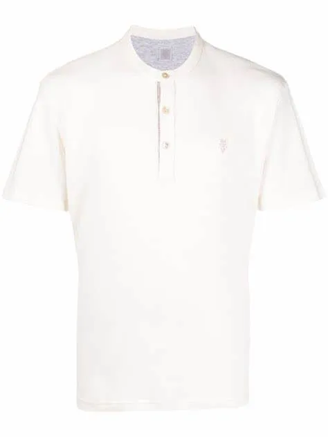 $395 ELEVENTY - Logo COTTON/LINEN Henley T-Shirt Ivory - XL