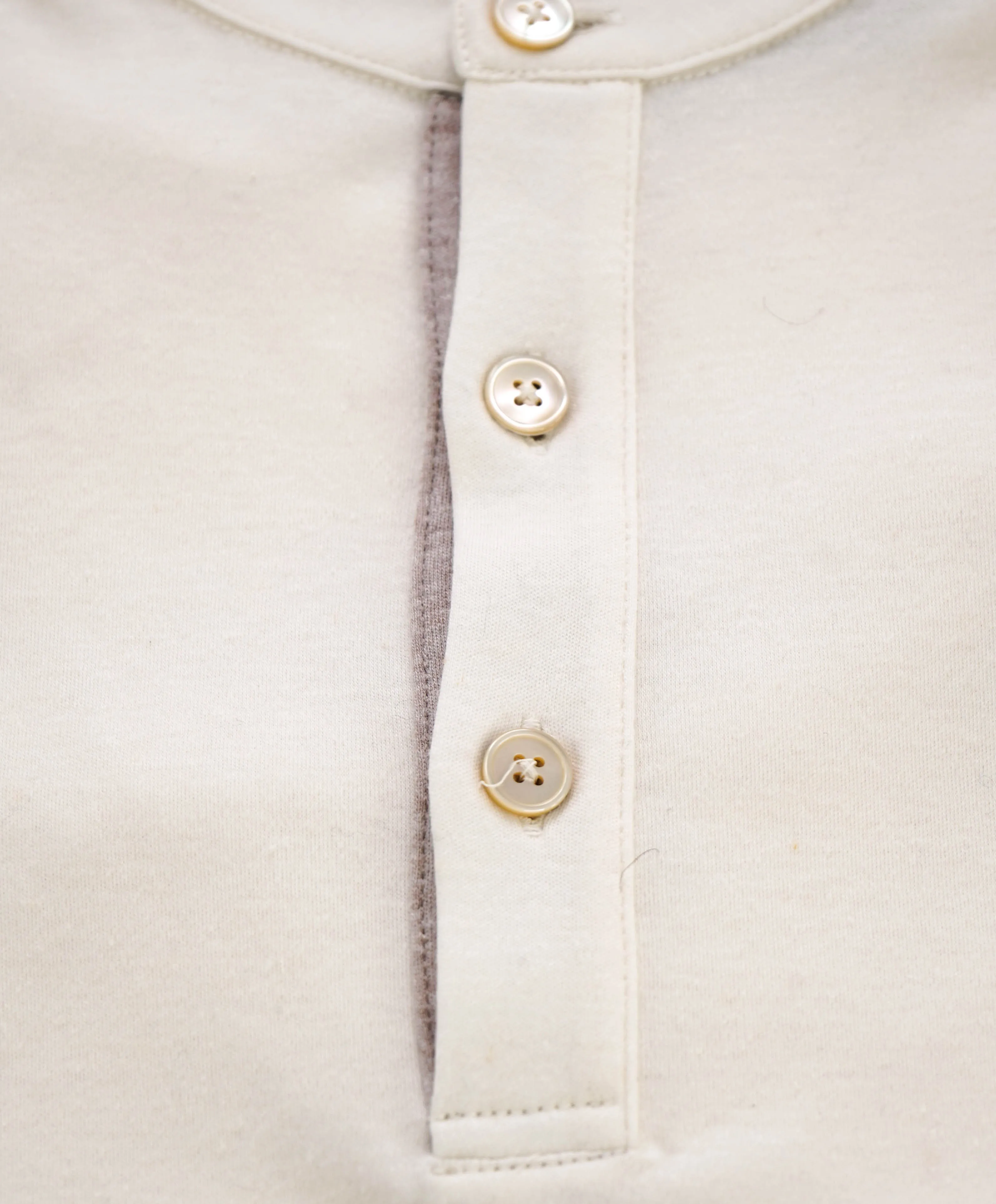 $395 ELEVENTY - Logo COTTON/LINEN Henley T-Shirt Ivory - XL