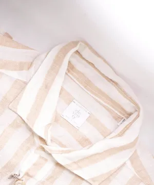 $395 ELEVENTY - *POPOVER* Broad Stripe Neutral LINEN Button Dress Shirt - XXXL (44) (17.5)