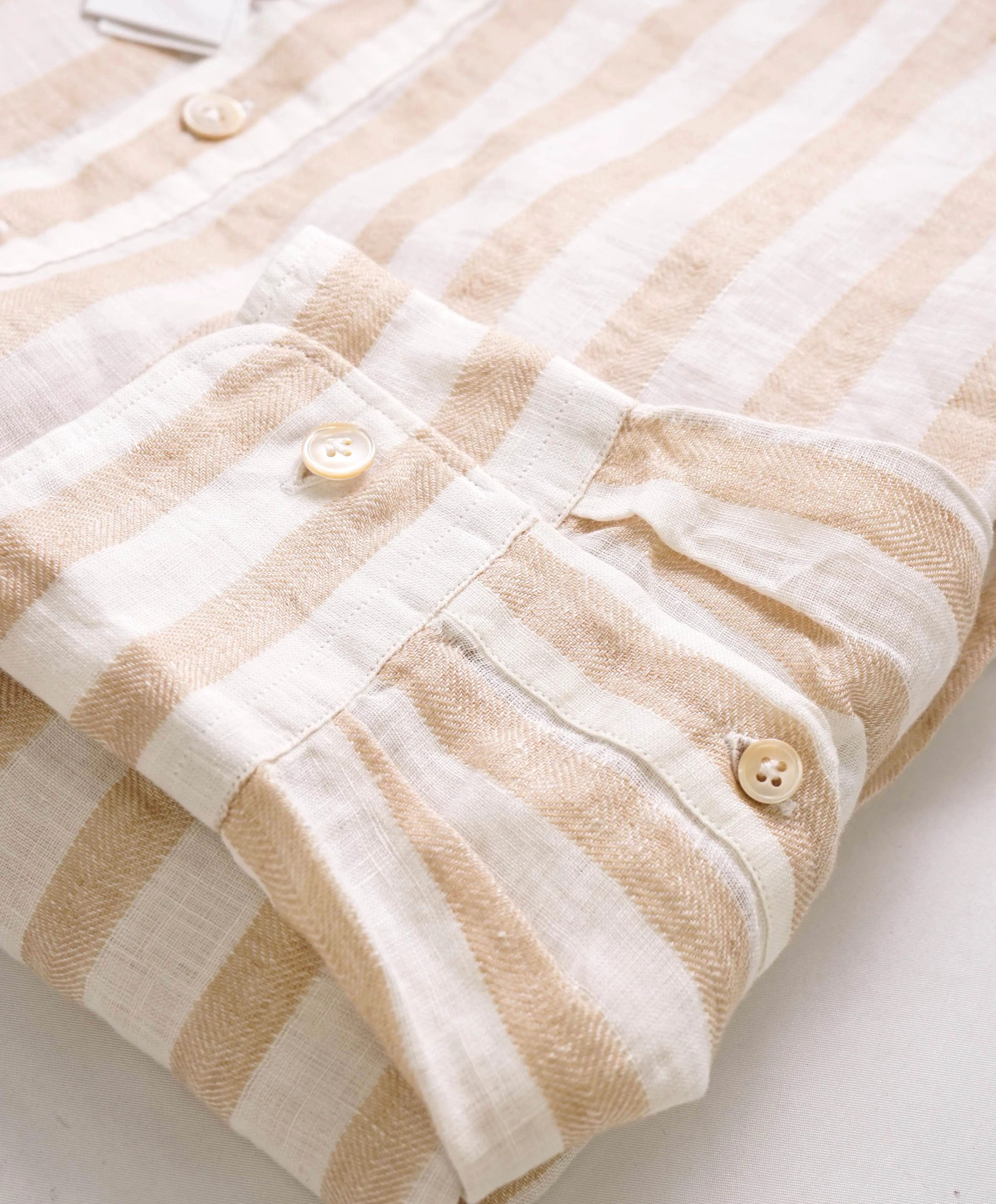 $395 ELEVENTY - *POPOVER* Broad Stripe Neutral LINEN Button Dress Shirt - XXXL (44) (17.5)