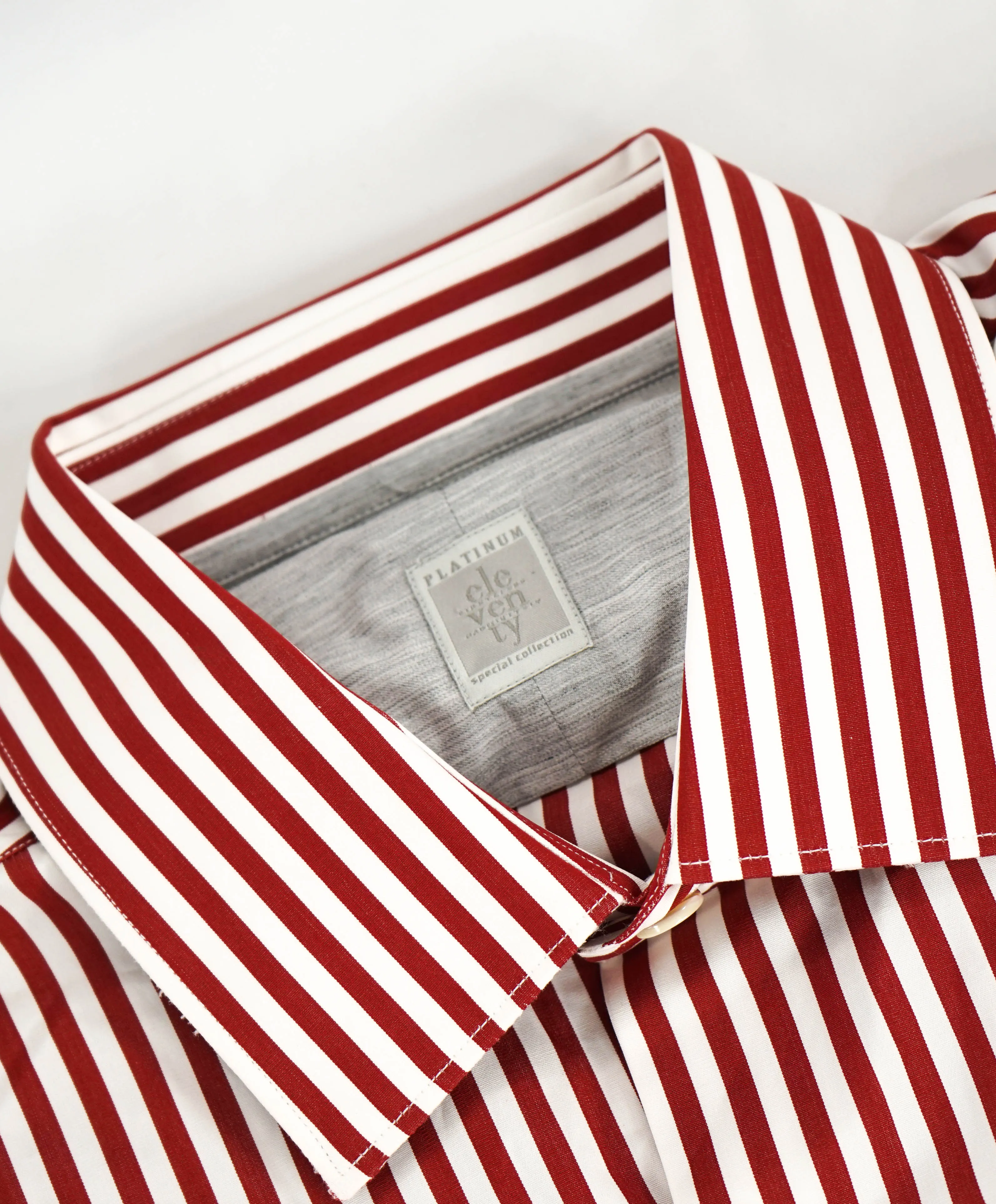 $395 ELEVENTY - Red/White *Spread Collar* Stripe Dress Shirt - M