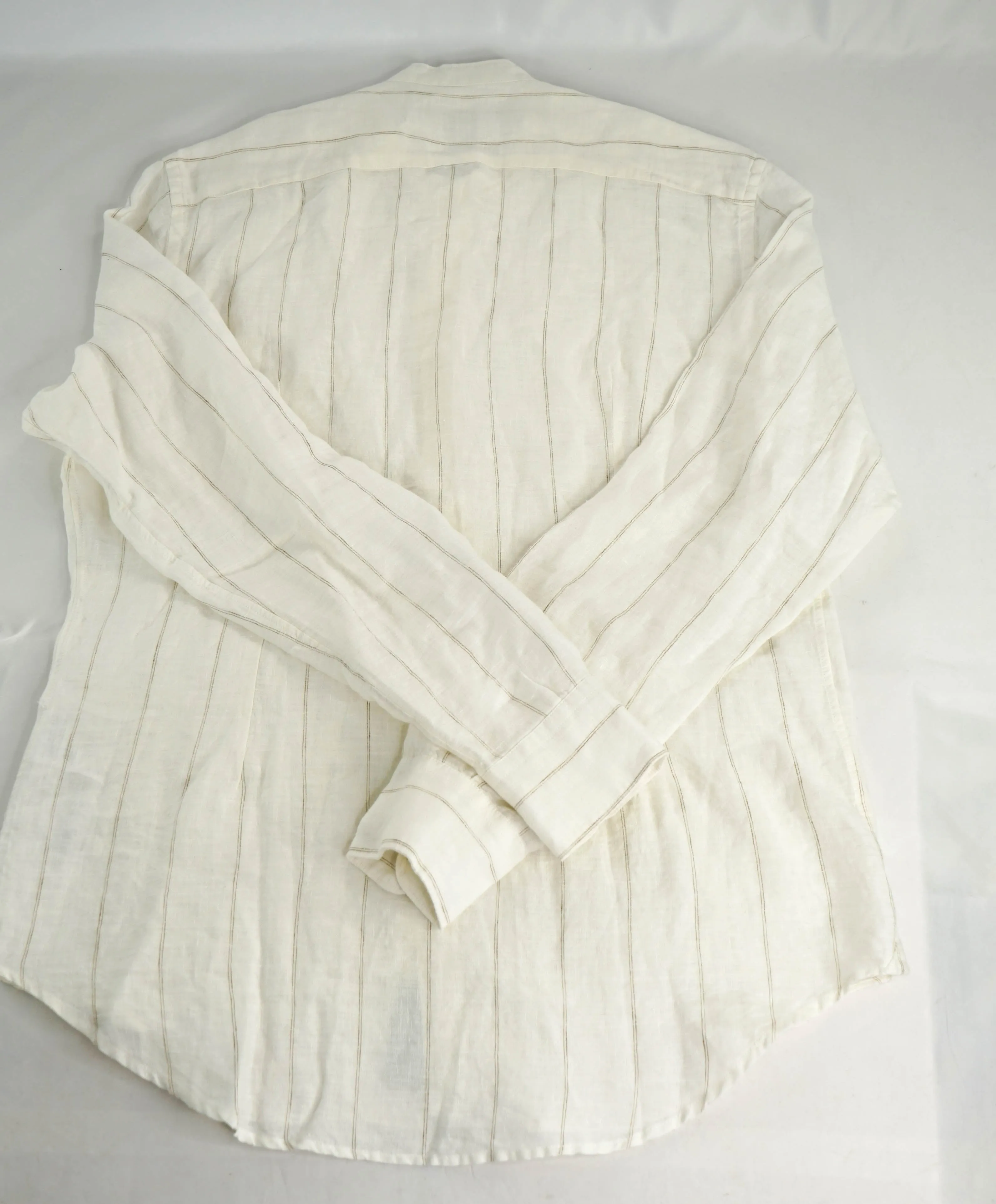 $445 ELEVENTY - *LINEN* Ivory MOP Button Down Band Collar Shirt - M