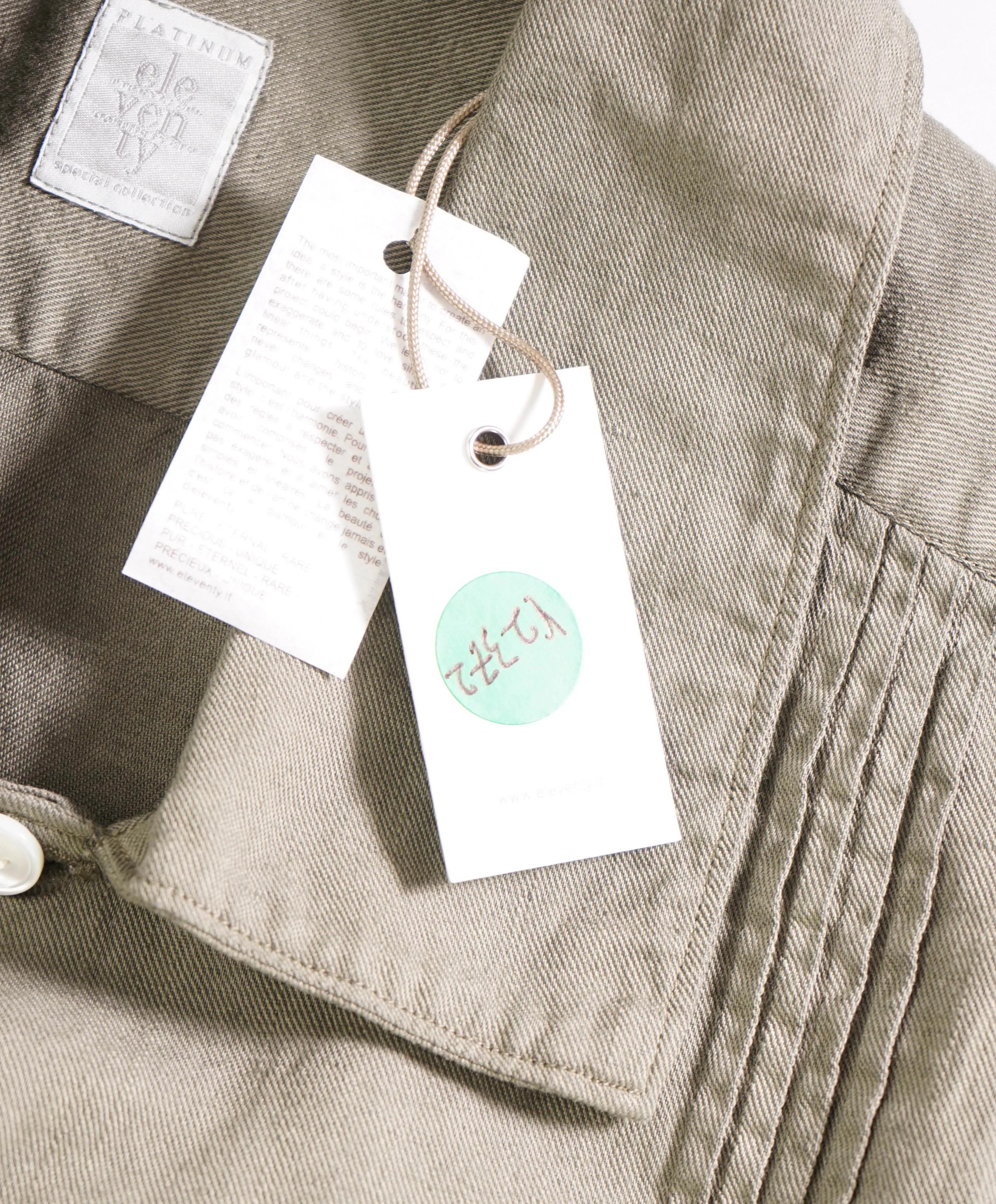 $495 ELEVENTY - *COTTON LINEN* Pleated Havana Camp Collar Resort Shirt - M