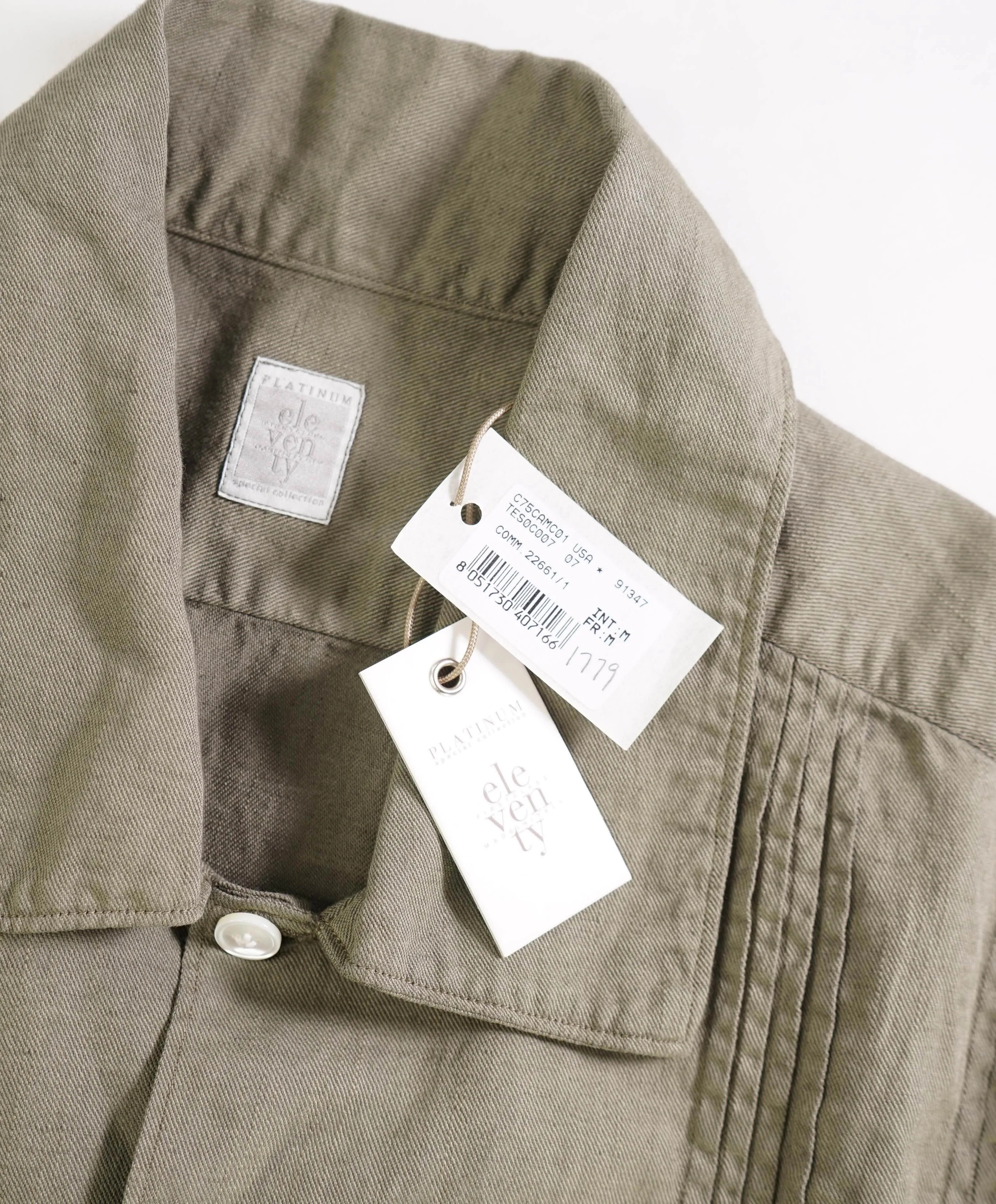 $495 ELEVENTY - *COTTON LINEN* Pleated Havana Camp Collar Resort Shirt - M