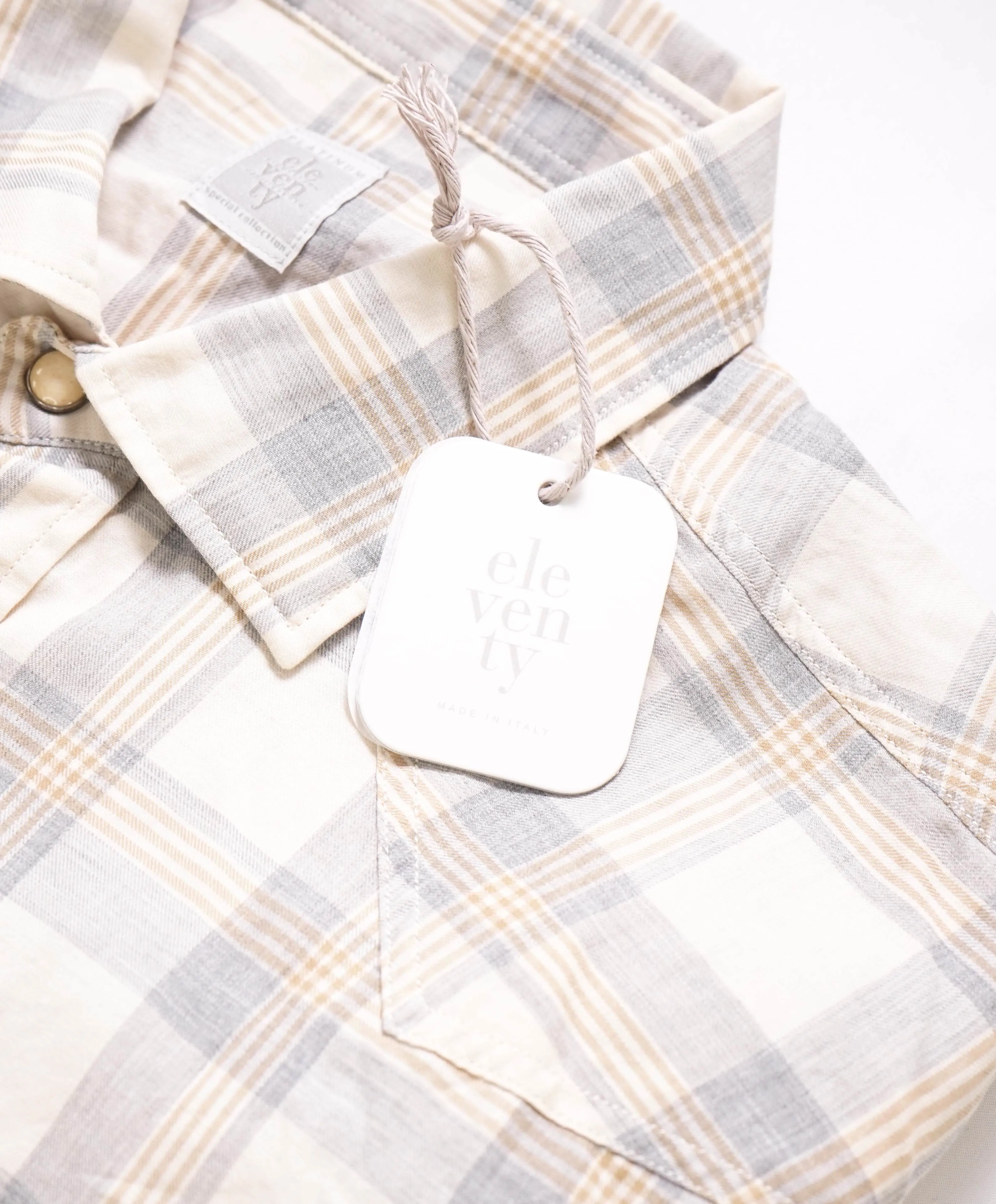 $495 ELEVENTY - Neutral/Gray PEARL SNAP Texas Style Western Shirt - M