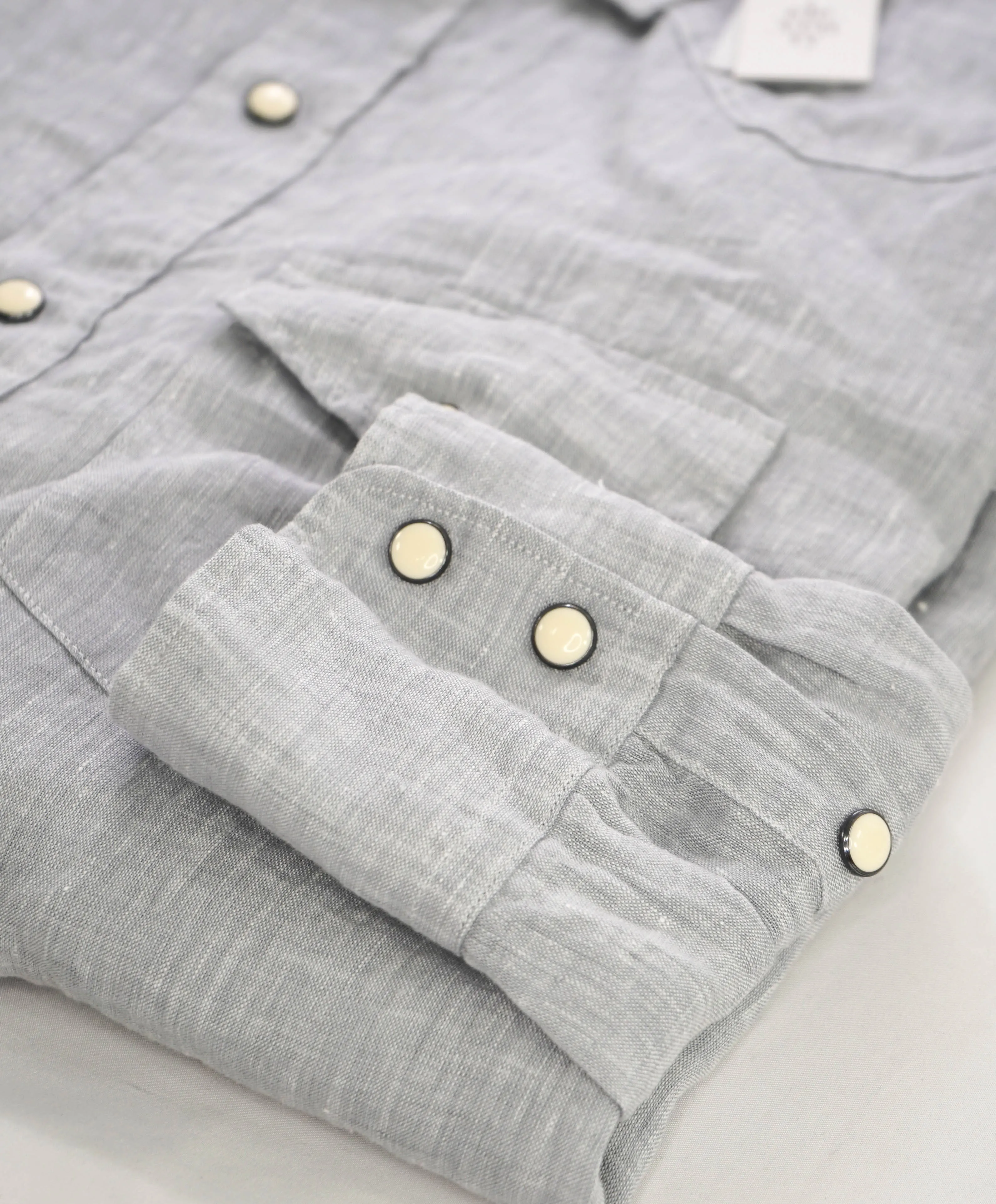 $495 ELEVENTY - *SNAP FRONT* Pure LINEN Gray Dress Shirt - 2XL (43)