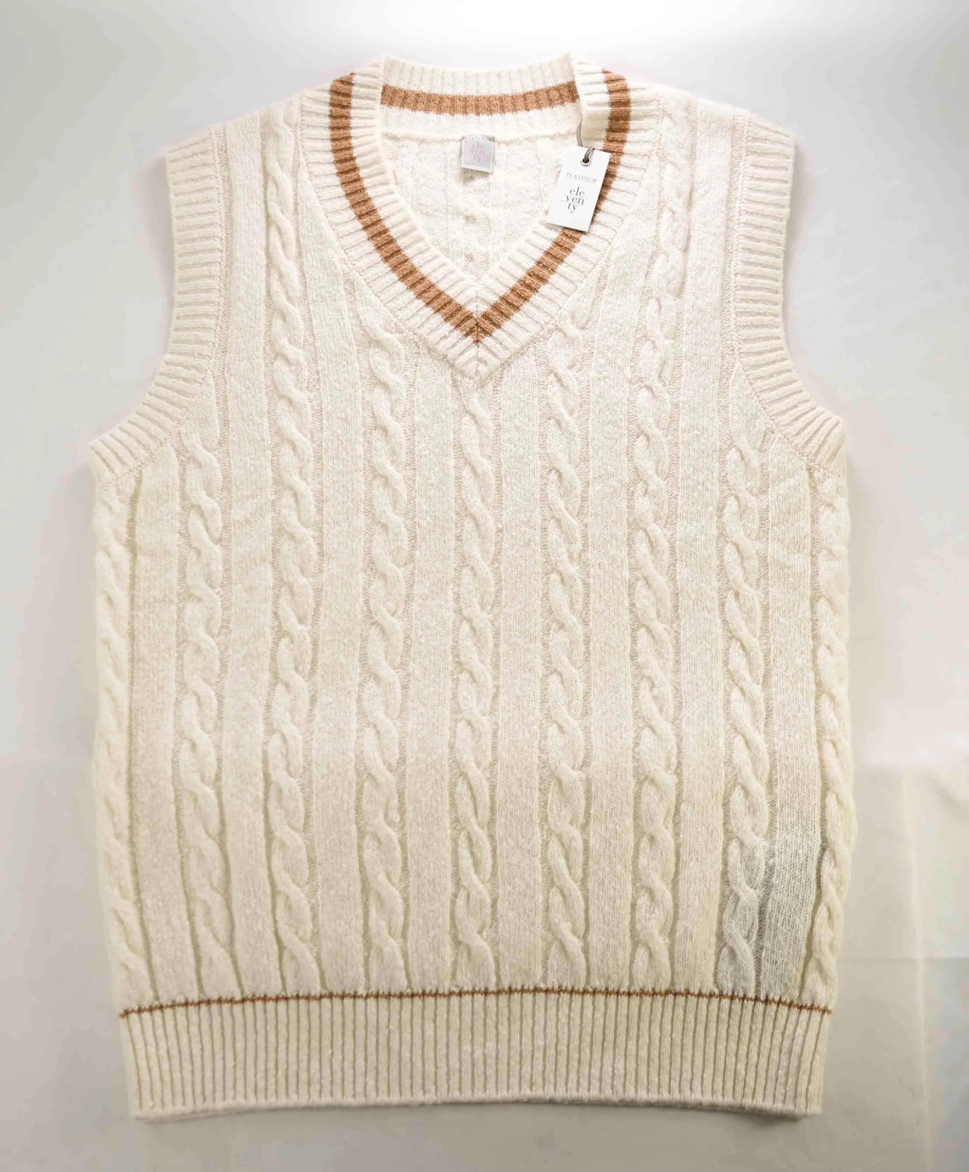 $545 ELEVENTY - Cable Knit WOOL/CASHMERE *CRICKET* Sweater Vest - X-Large