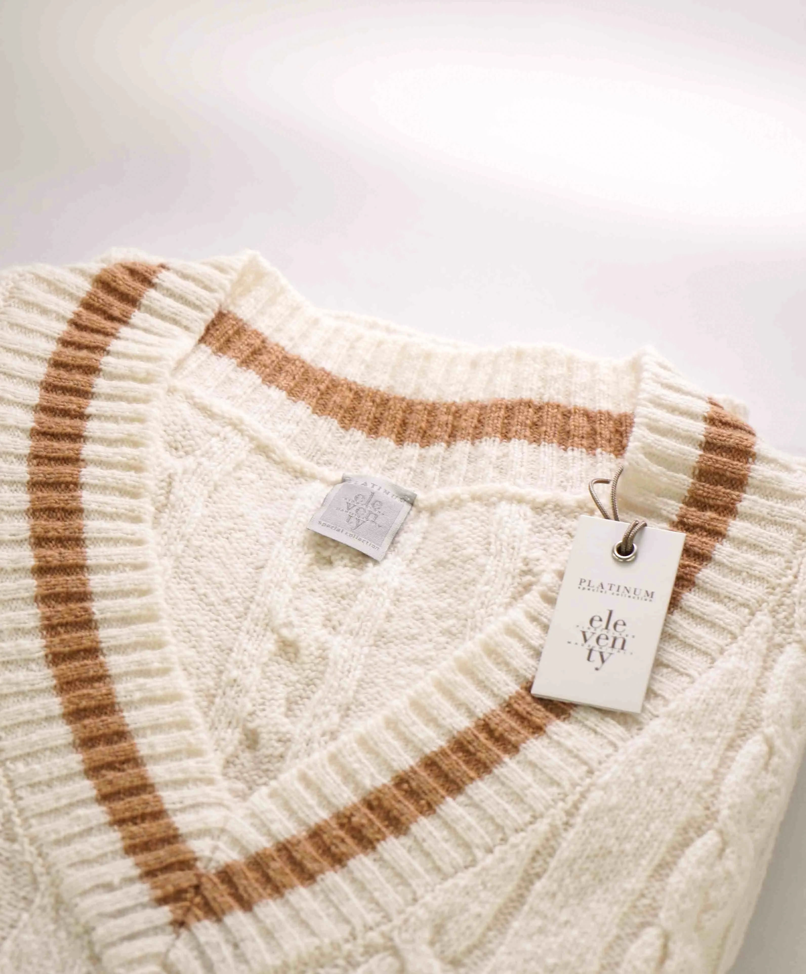 $545 ELEVENTY - Cable Knit WOOL/CASHMERE *CRICKET* Sweater Vest - X-Large