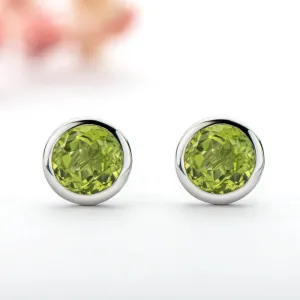 6mm Genuine Gmestone Peridot Stud Earrings