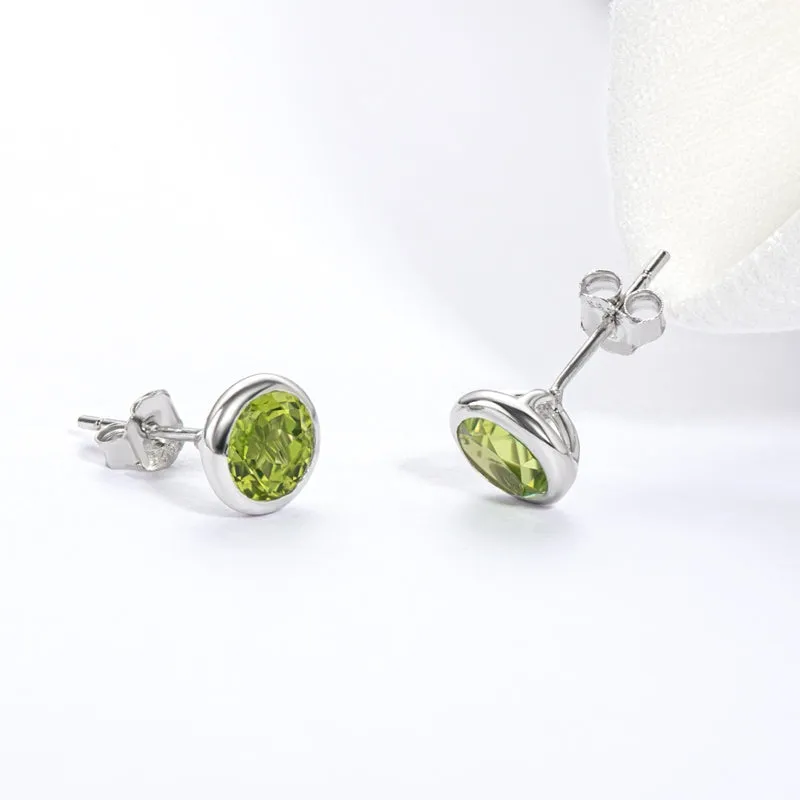 6mm Genuine Gmestone Peridot Stud Earrings