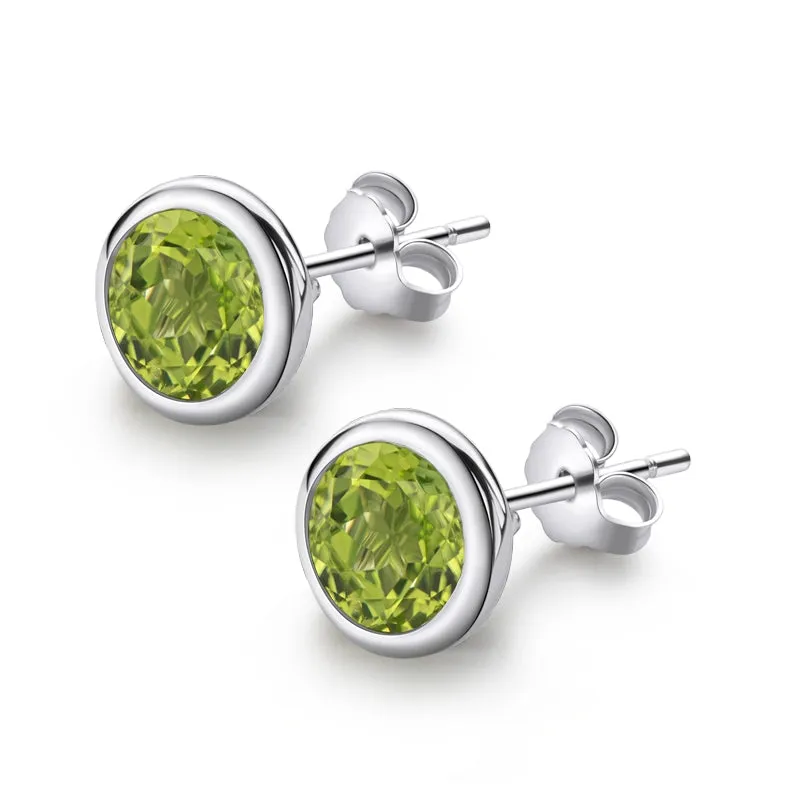 6mm Genuine Gmestone Peridot Stud Earrings