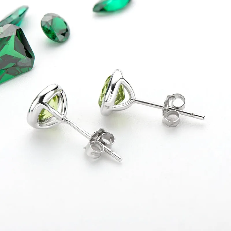 6mm Genuine Gmestone Peridot Stud Earrings
