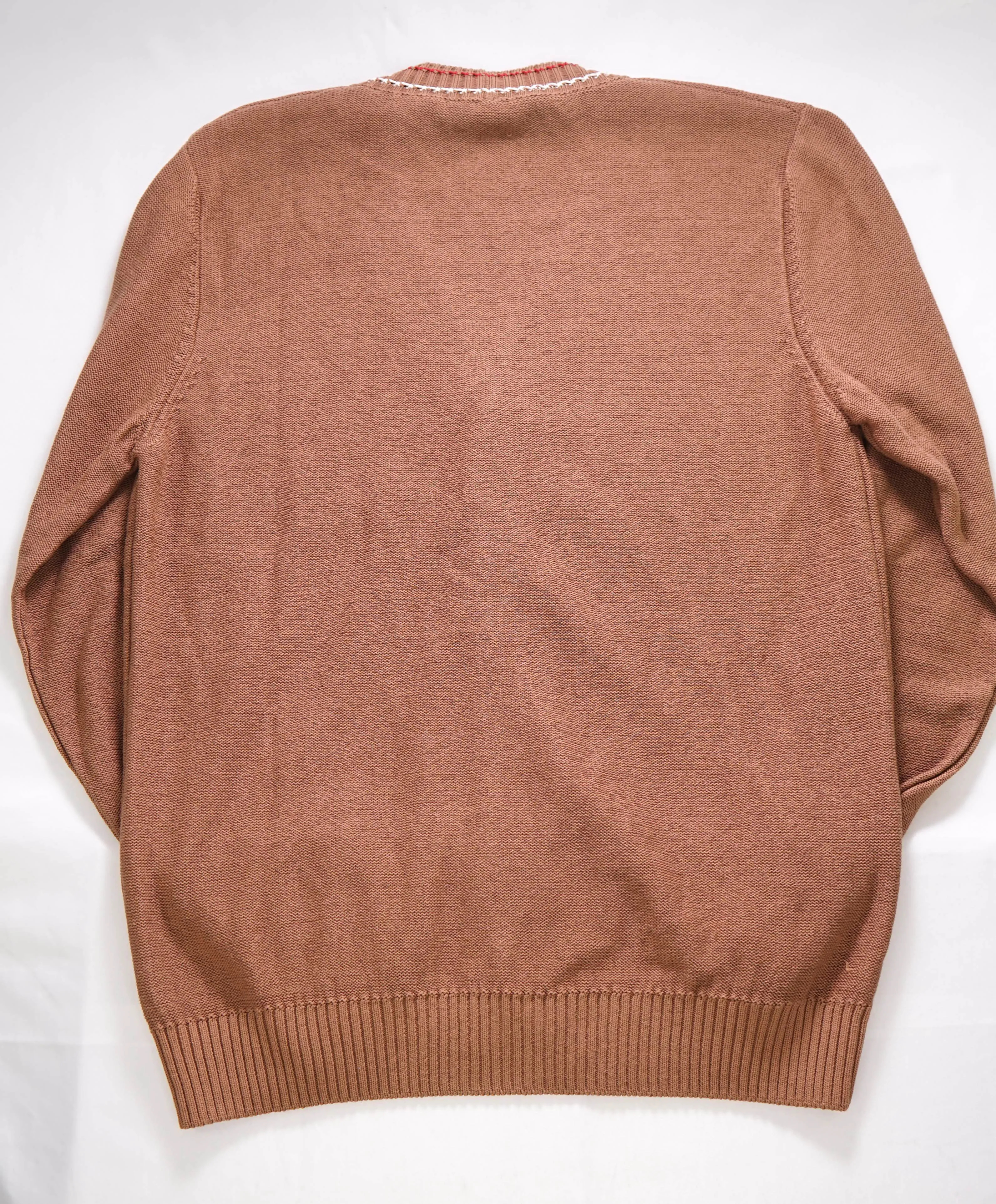 $795 ELEVENTY -Brown/Ivory/Red Cotton Tipped Cardigan Sweater- M