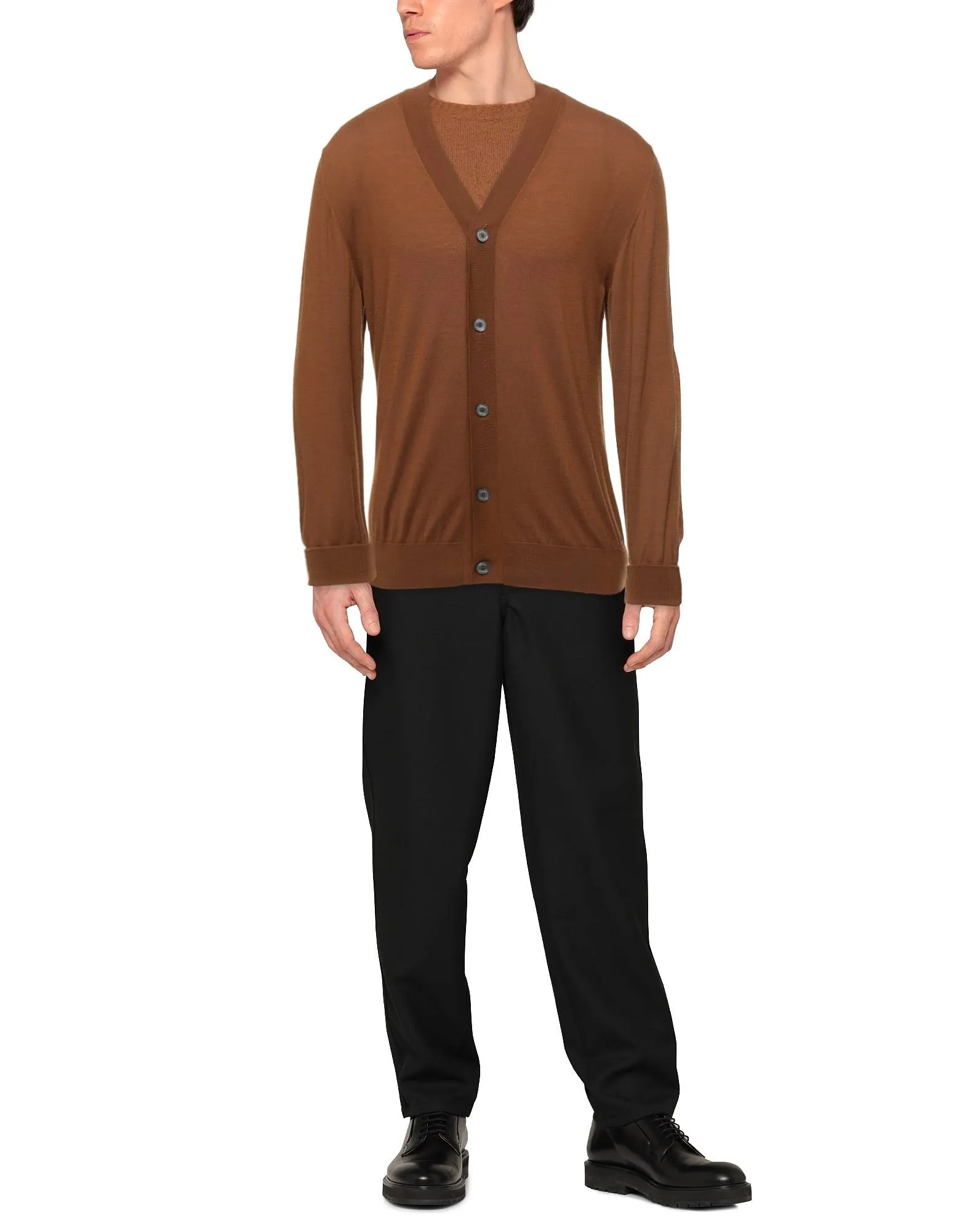 $795 ELEVENTY - Rust Brown MOP Engraved Pure Wool Cardigan Sweater - M