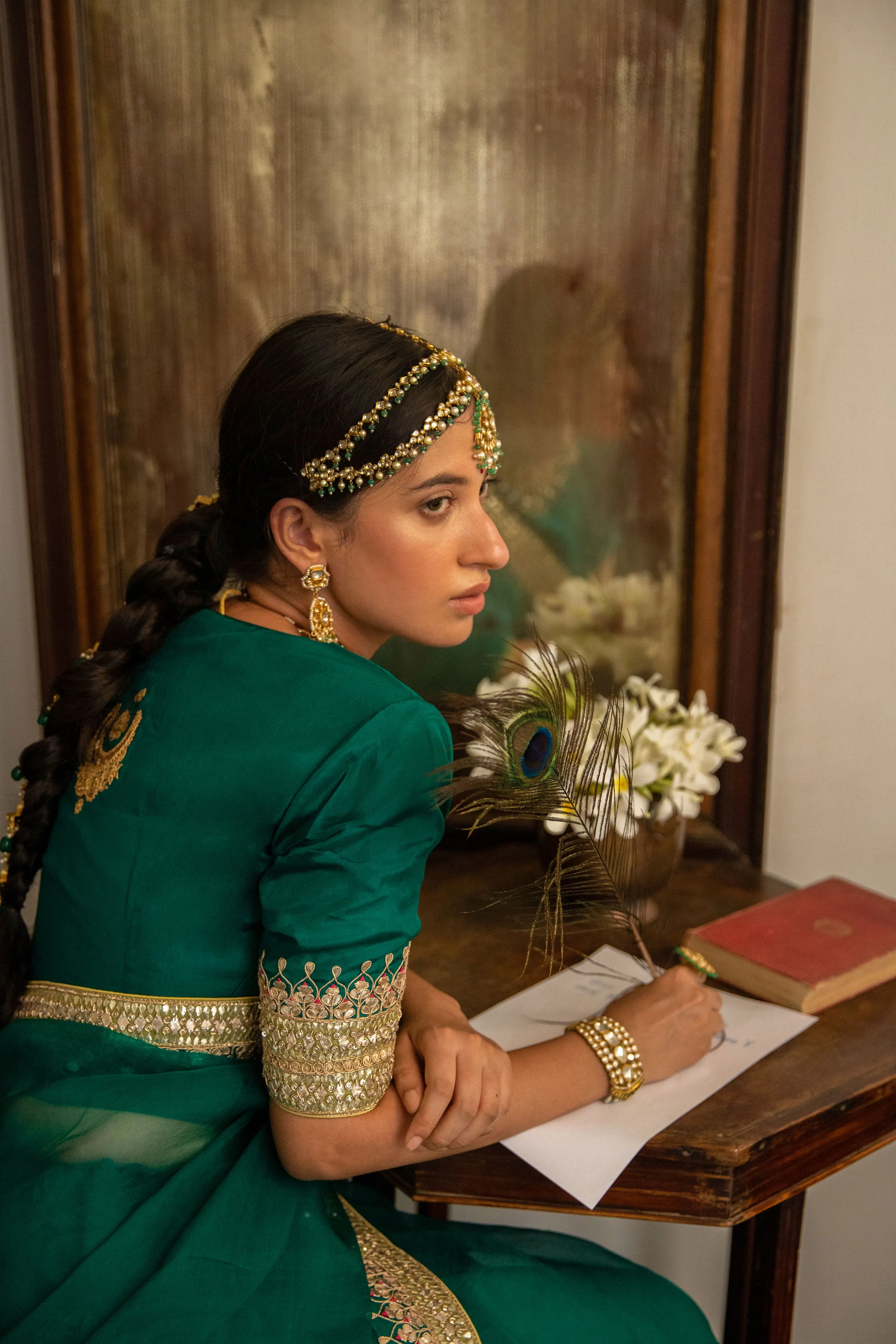 Aarti Sethia Studio    I   Emerald Green Hand Embroidered Gota Patti Bridal saree Set