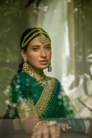 Aarti Sethia Studio    I   Emerald Green Hand Embroidered Gota Patti Bridal saree Set