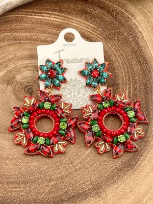 Beaded Christmas Wreath Earrings