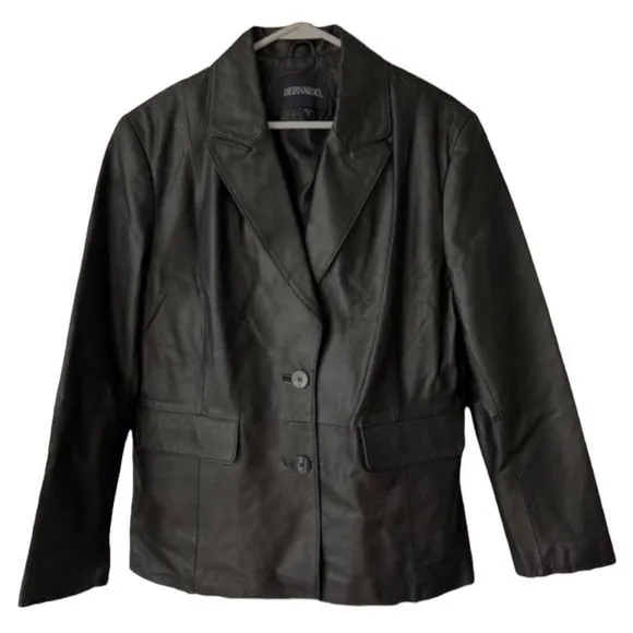 Bernardo Womens Black Leather Jacket Petite Large