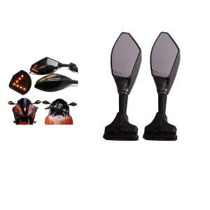 Bike Visor Mirror with Side led Indicator Carbon