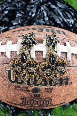 Black and Gold Flashy Fleur De Lis Earrings
