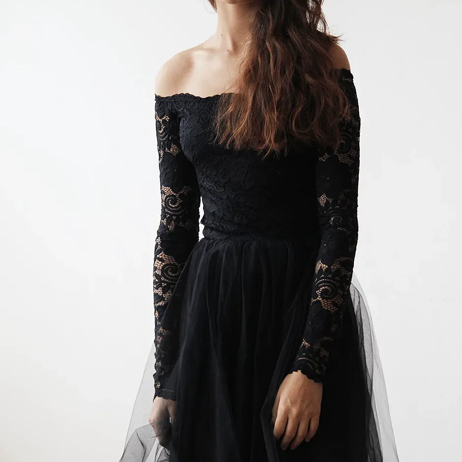 Black Off Shoulder Dress  #1134