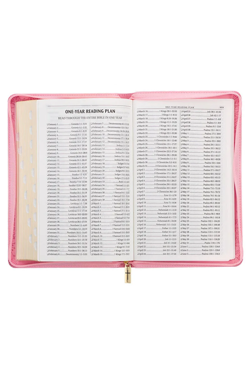 Blossom Pink Faux Leather Zippered KJV Deluxe Gift Bible with Thumb Index