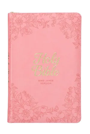 Blossom Pink Faux Leather Zippered KJV Deluxe Gift Bible with Thumb Index