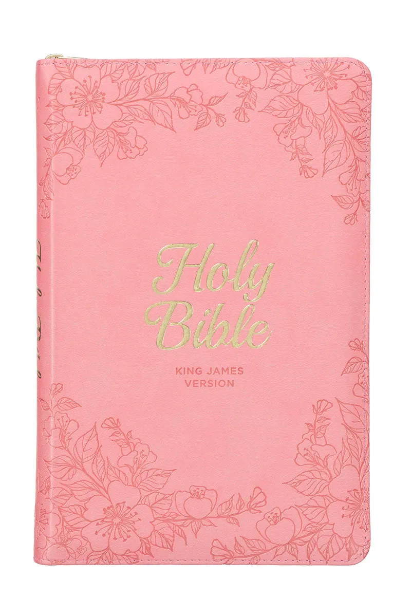 Blossom Pink Faux Leather Zippered KJV Deluxe Gift Bible with Thumb Index