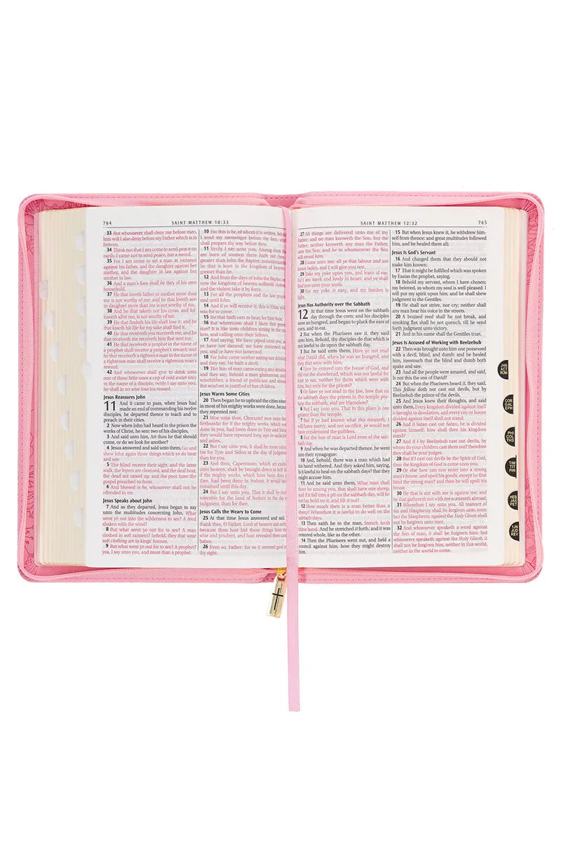 Blossom Pink Faux Leather Zippered KJV Deluxe Gift Bible with Thumb Index